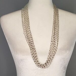 Talbots 15 1/2" 7 Strand Goldtone Necklace with White and Clear Beads